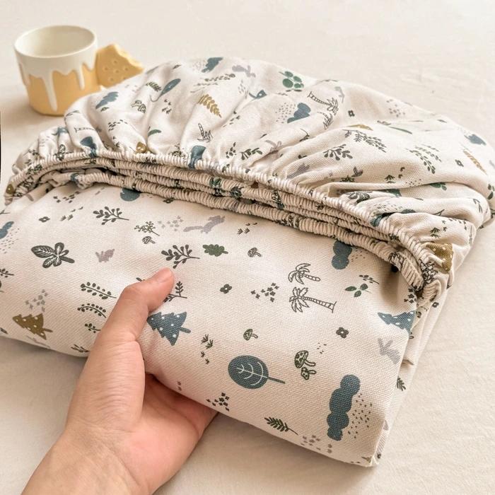 New Cotton Single Bed Cover A Fresh and Simple Country-style Floral Old Coarse Cloth Mattress Cover Bring Elastic Bedspreads