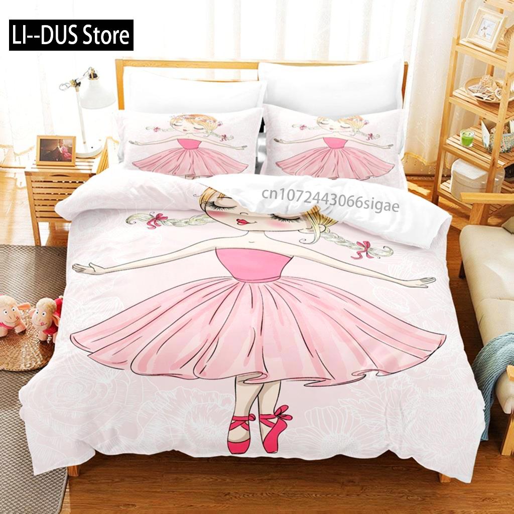 

Мультяшний Набір Постільної Білизни Рожевий з Дівчинкою-Балериною Танцююча Дівчинка Принцеса Підковдра Розмір Твін Для Дітей Дівчаток Подарунки на День Народження Декор Спальні EU Single(135*200cm)3pcs