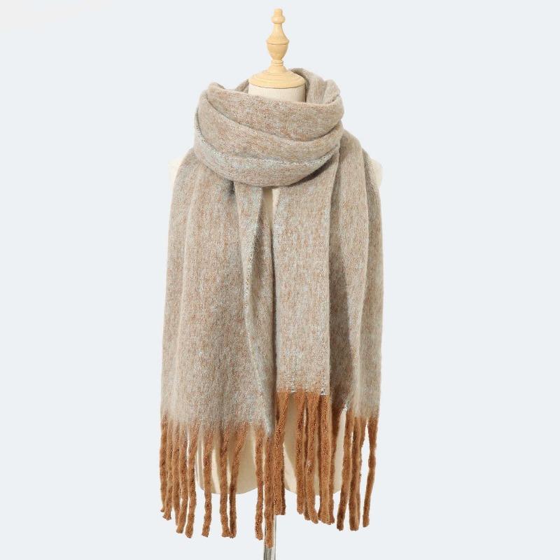 Scarf autumn and winter new women's shawl long tassel thick beard versatile thickened skin-friendly solid color scarf