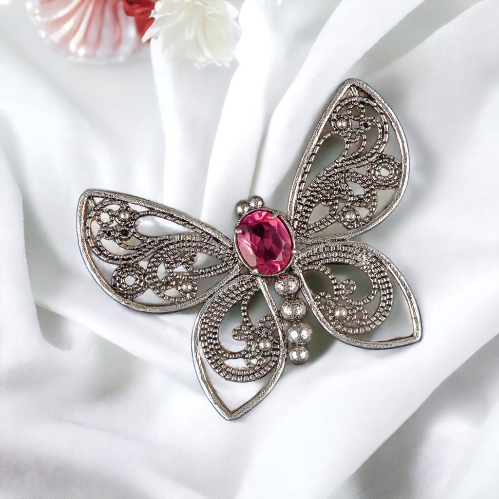 Natural Gemstone Butterfly Pendant, Elegant And Artisan Jewelry 925 Silver 1.66" CP-13