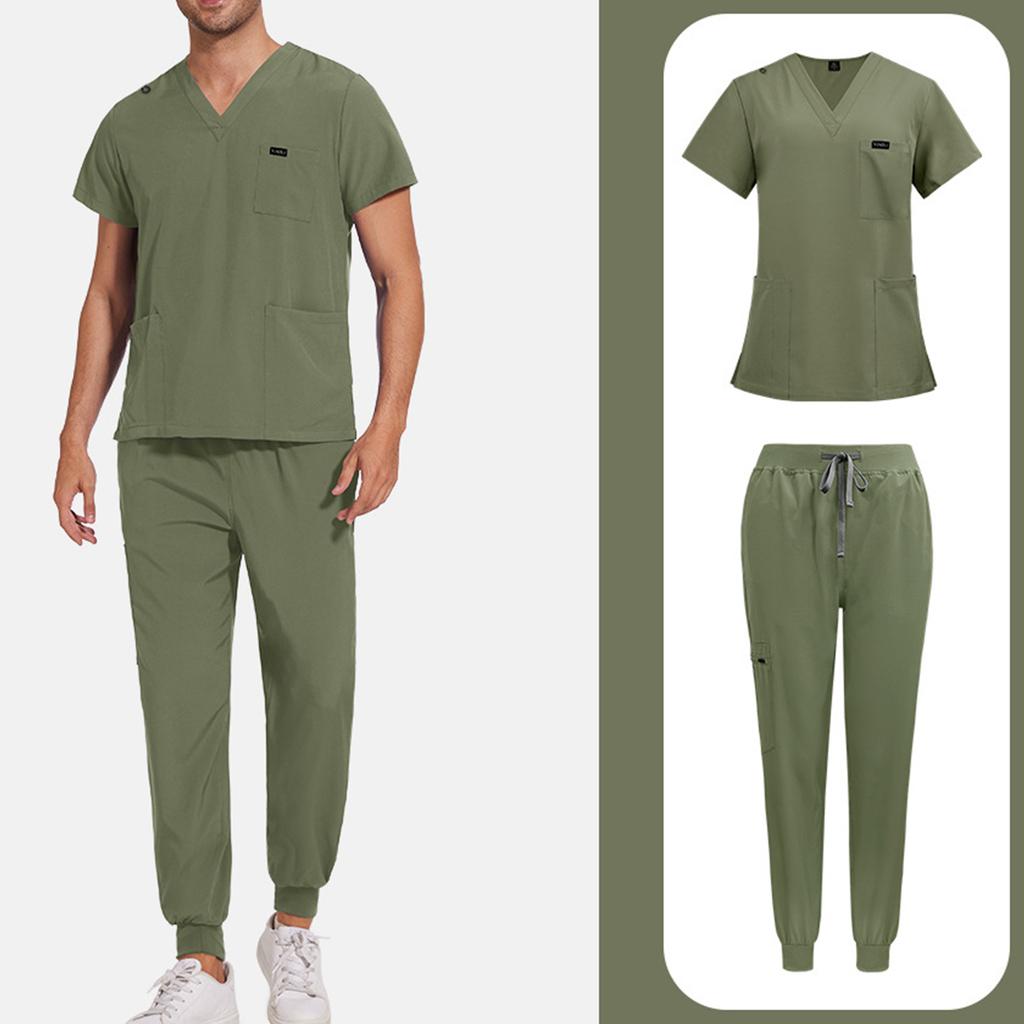 Mens' Comfortable And Casual Solid Color Short Sleeved Pants Protective Suit Set