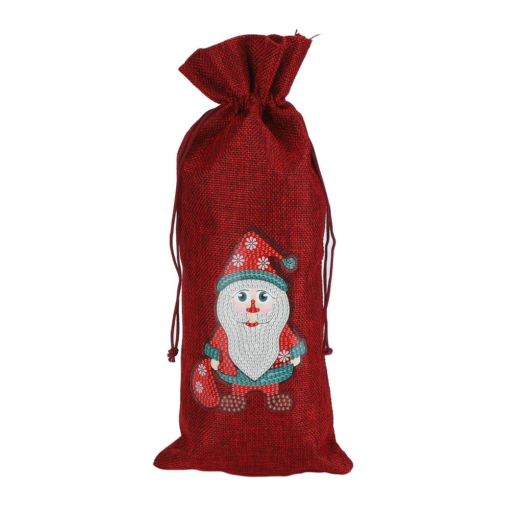 Rhinestone Christmas Wine Bag Convenient Natural Burlap Breathable Durable Washable Rhinestone Painting Wine Bag