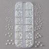 12Grids 3D Mixed White Pearls Nail Charms 0.15-0.5mm Round/Semicircle Pearl Beads Nail Art Rhinestones DIY Manicure Accessories