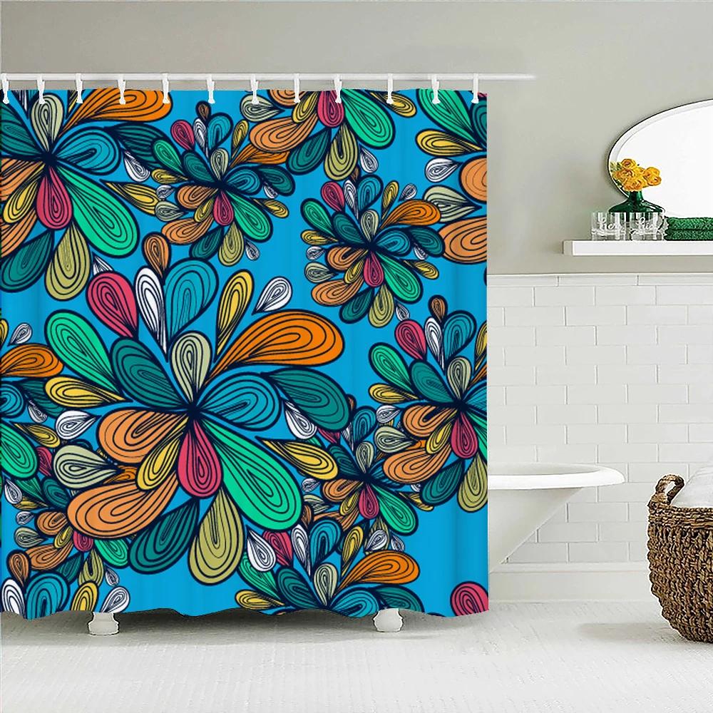 Indian  Bohemian Fabric Shower Curtain Bathroom Curtains Boho Mandala Waterproof Fabric Bath Screen Bathtub Decor with 12 Hooks