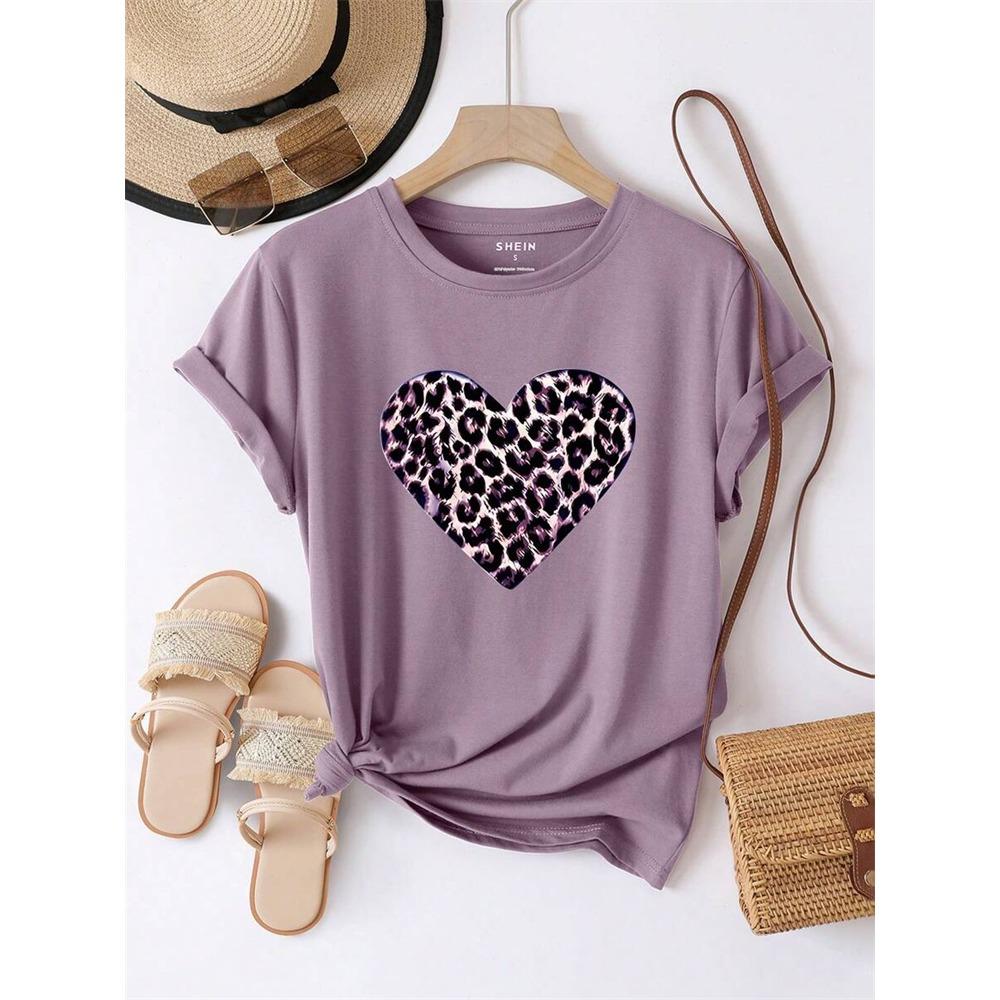 Urban Fashion Women's Leopard-print Short-sleeved Top Summer Daily Casual Women's Crew-neck T-shirt Outdoor Street Elegant Top