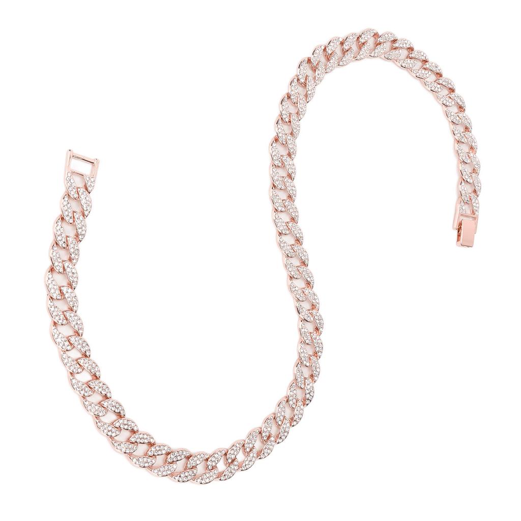22in Cuban Necklace Alloy Diamond Link Chain Choker Stylish Neck Jewellery for Couples WomanRose Gold
