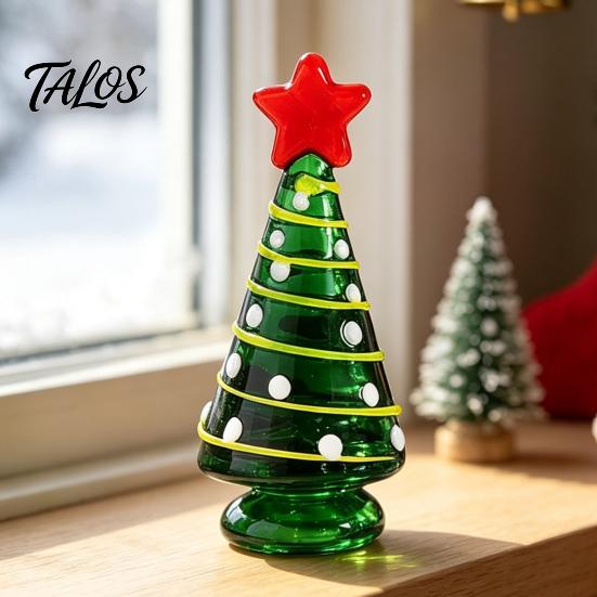 Unique Birthday Presents Glass Christmas Tree Figurine, Rotating Desk Ornament for Car Home, Stained Art Glazed Dashboard Decor & Gift Holiday Season