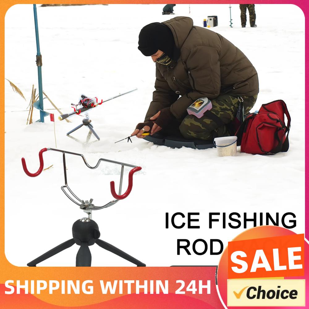 Double-Head Fish Pole Holder Easily Installation Metal Folding Rod Holder Adjustable Angle for Fishing Gear Winter Sea