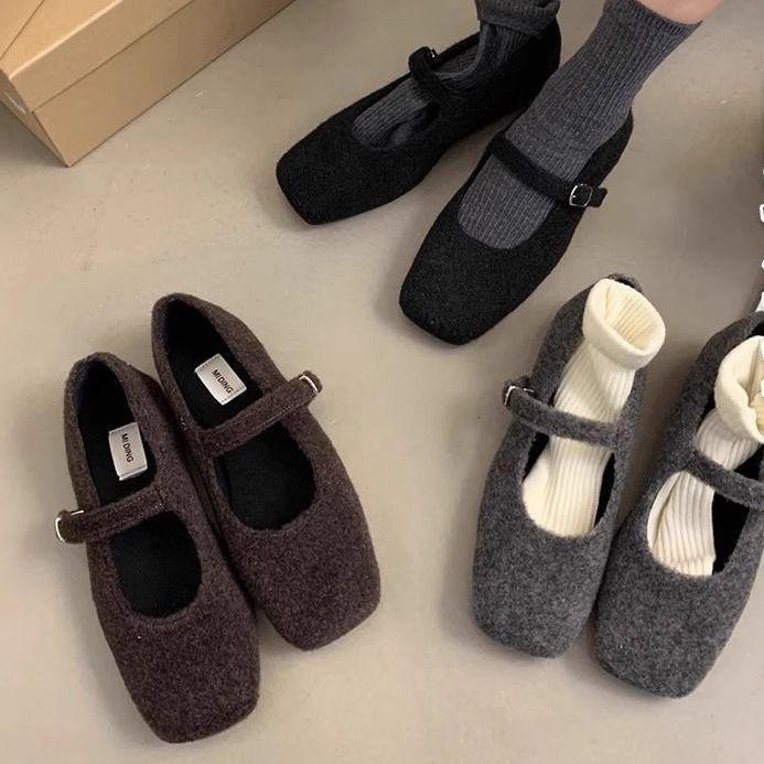 Small Gospel Height Increase Mary Jane Hair Shoes Women's Winter 2025 New French Square Head Plush Light Mouth Single Shoes