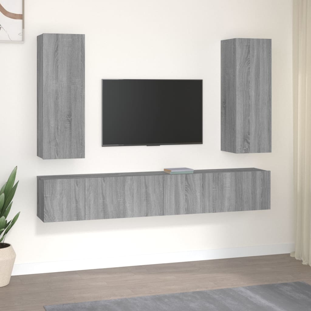 5 pc TV Cabinet Set Grey Sonoma Particleboard