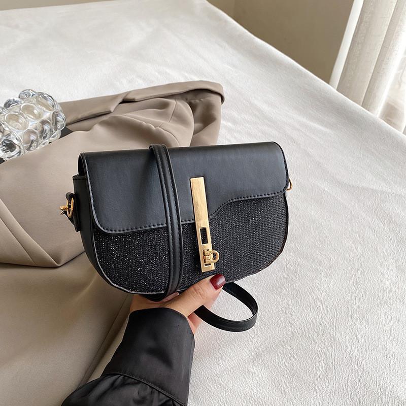 Chic Street Style Pu Leather Saddle Bag For Women 2024 New Arrival Medium Size Handbag чёрный