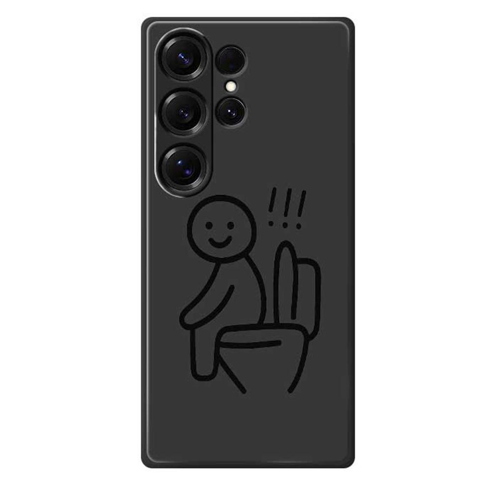 

For Samsung Galaxy S25 Ultra Case Stickman Toilet Pattern Printing Straight Edge TPU Phone Back Cover Black