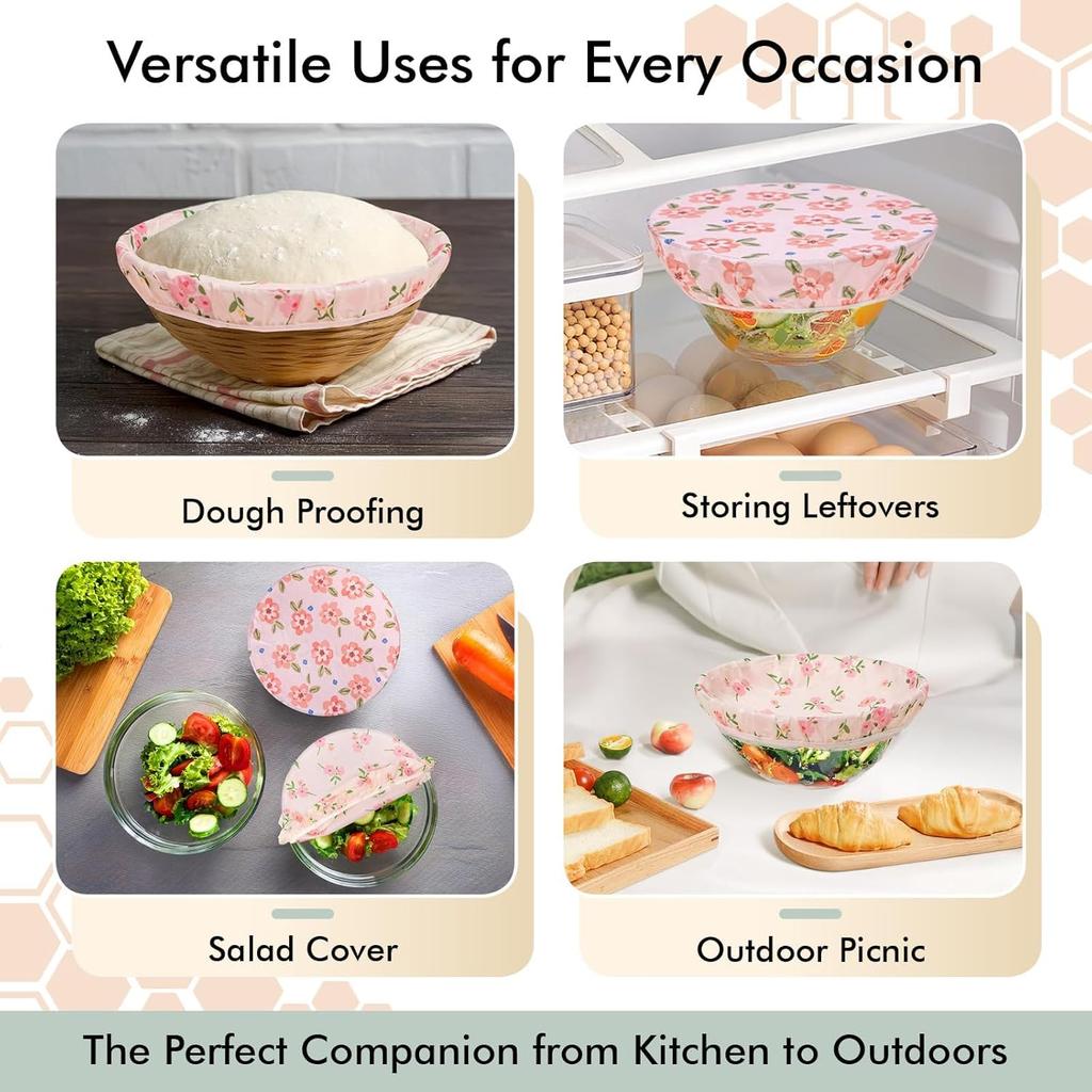 5 PCS Reble Bowl Covers for Bread Proofing, Beeswax Bowl Cover, Elastic Cotton Cloth Sourdough Covers for Proofing, Food Storage Containers Lids