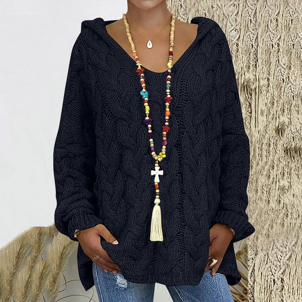 Women's Casual Fashion Sweater Knitting Pullover Loose Hooded Sweater