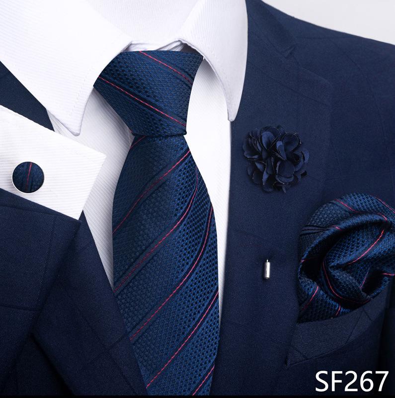 Brown Paisley Men's Tie, Pocket Square, Cufflinks & Boutonniere Set for Business Formal Wear.