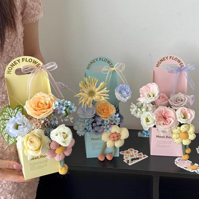 2Pcs Creative Hand-Folded Folded Flower Box Flower Gift Box Romantic Flower Arrangement Box Portable Bouquet Wrapping Box
