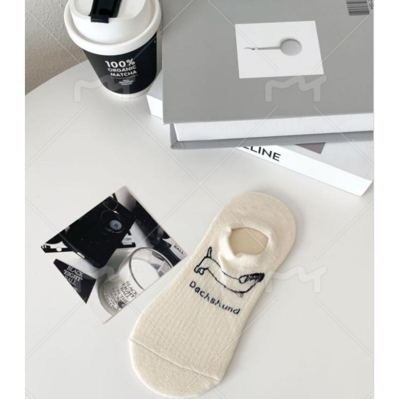 Invisible Puppy Striped Cartoon Boat Socks Summer Women's Style Breathable Short Socks College Style Casual Cotton Socks