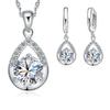Bridal Jewelry Sets 925 Silver Crystal Water Drop Necklaces Hoop Earrings Women Party Engagement