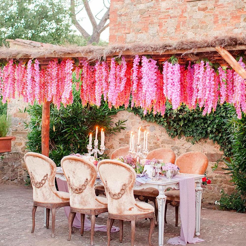 12Pcs Wisteria Flowers Artificial Wedding Simulated Green Plants Eucalyptus Orchid Grass Artificial Flower for Decoration Wedding