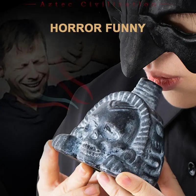 Fluier Aztec al Morții Spookys Fluier Aztec Înfricoșător al Morții Fluier de Război Fantomă Jucărie Cap de Craniu Recuzită Zgomotoasă pentru Petrecere Jucărie Rășină Halloween Cadou
