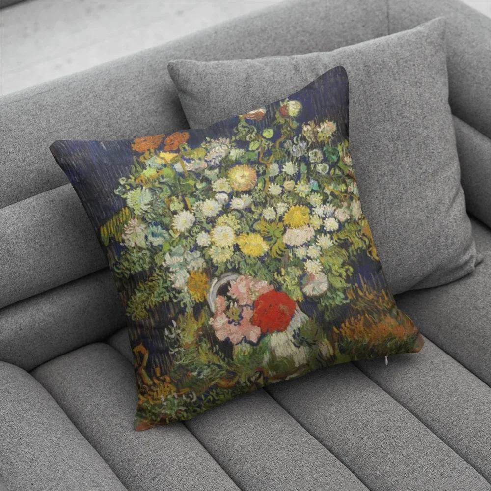 Oil Painting Decorative Pillowcases Sky Self-Portrait Sunflower Sofa Bedroom Bedside Double-Sided Cushion Cover