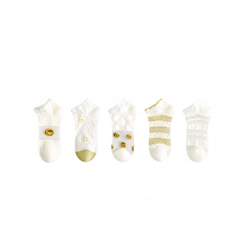 5 Pairs of Women's Summer Ultra Thin Anti Odor Breathable Pure Cotton Non Slip Heel Socks