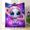 Cute Alien with Saturn Background Print Blanket Soft and Cozy Perfect for the Living Room Bed Sofa or a Nap,gift