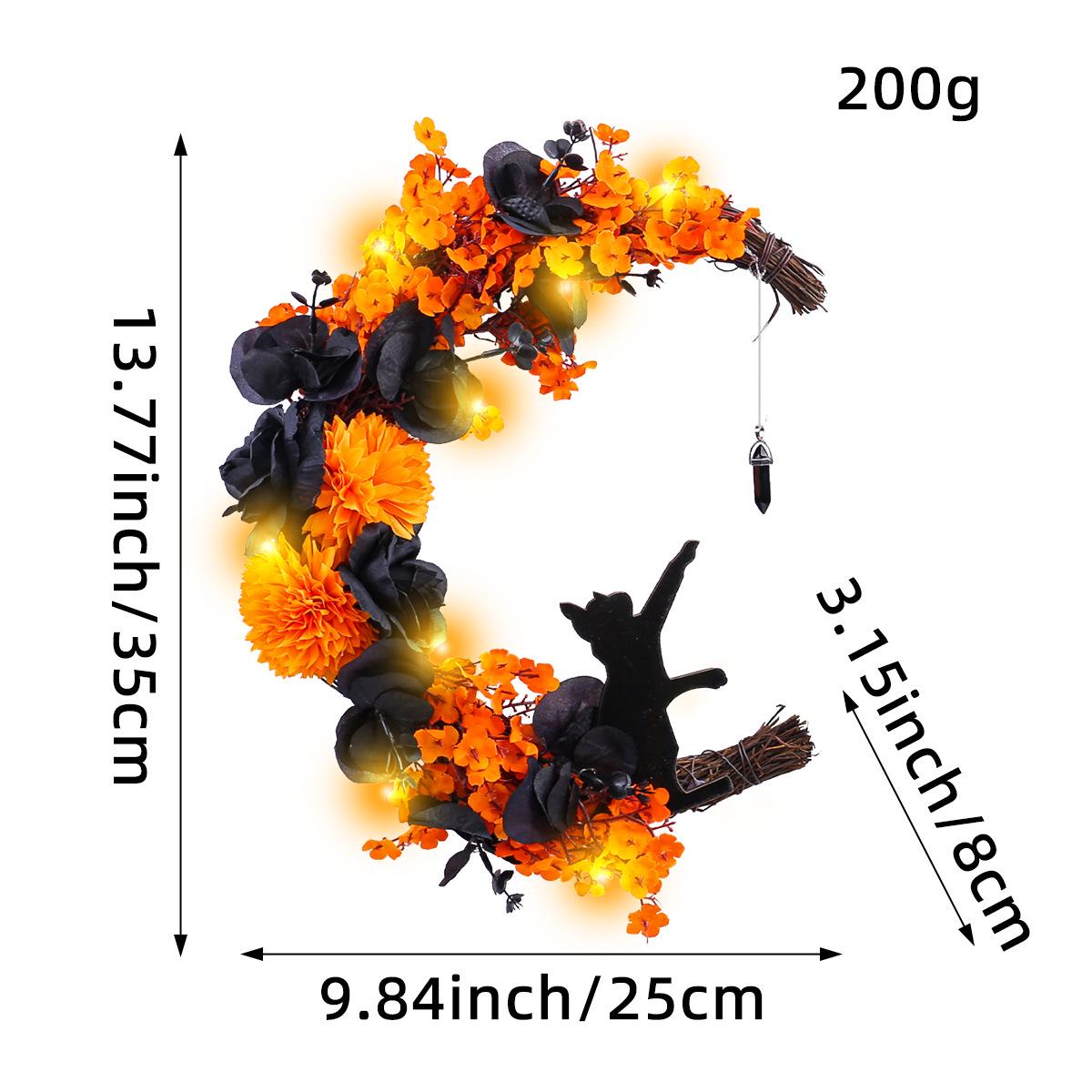

Orange and Black Halloween Cat Moon Wreath - Door Hanger Decoration for Outdoors