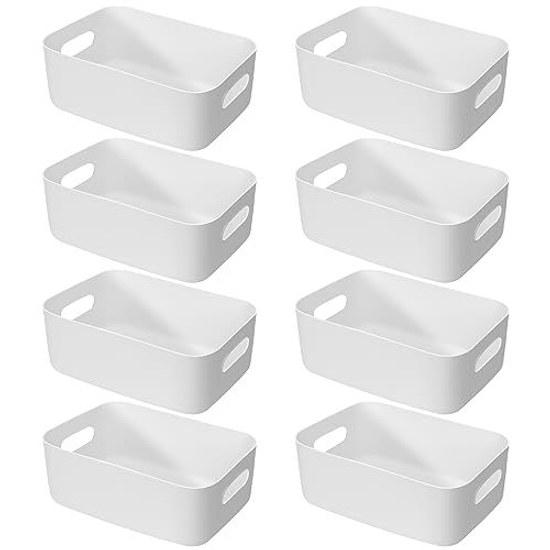 RAIN QUEEN Storage Basket Stylish Box Small Item Case 8-Piece Set Polypropylene White Holder Miscellaneous Organization Desktop Handle Closet Washroom