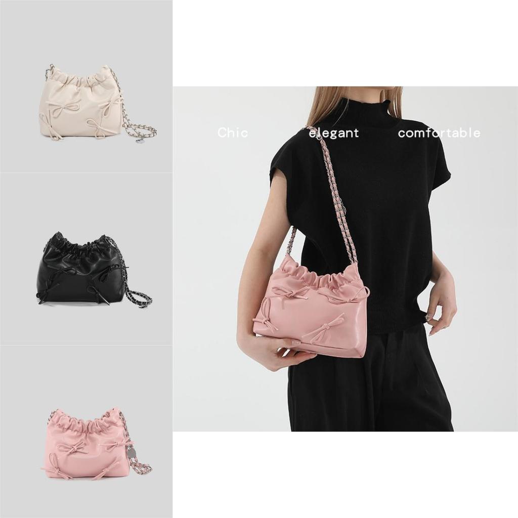 2024 New Spring Butterfly Bow Tote Bag Women Large Capacity Wrinkle Shoulder Crossbody Bag Street Fashion Chain Bag