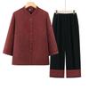 Mother's Summer Tang-Style Two-Piece Set: Seven-Sleeve Shirt & Top for Middle-Aged & Elderly Ladies