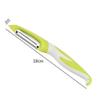 Fruit and vegetable peeler with serrated stainless steel blades, ergonomic handle, and potato sprout remover. Light Green.
