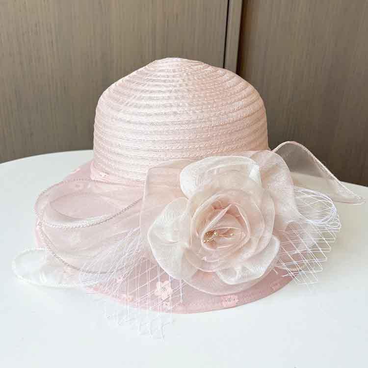 European and American retro organza small edge basin hat fashionable two-color flower mesh sun hat summer beach sun protection hat