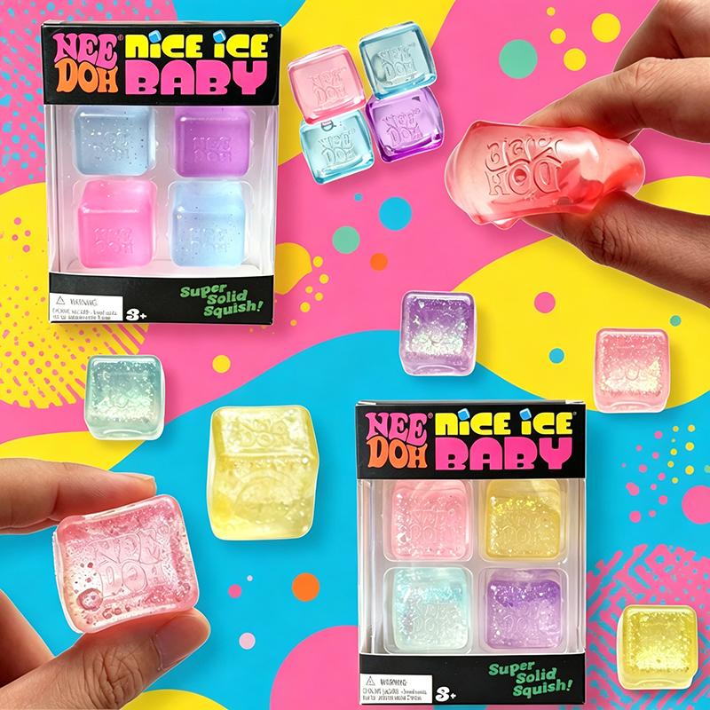 Bai Fen Bai Toys Needoh Nice Ice Mini 4 Pack Cube Squeeze Toy Clear Glitter Soft Squishy Relief Pressure Maltose Tpr Non-Toxic Portable Toy Gift