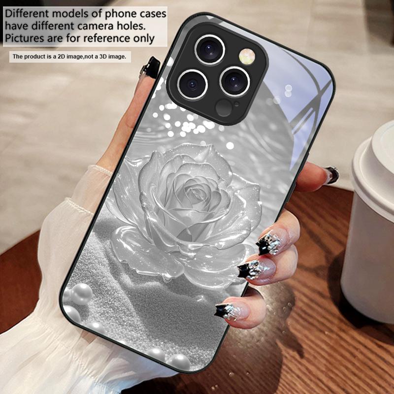 Gradientowy Kryształowa Róża Dla iPhone 16 E 15 14 13 Plus 12 mini 11 Pro Max XR Xs Max 16E X 7 8 6 6S 2022 Hartowane Szkło Pokrowiec na Telefon