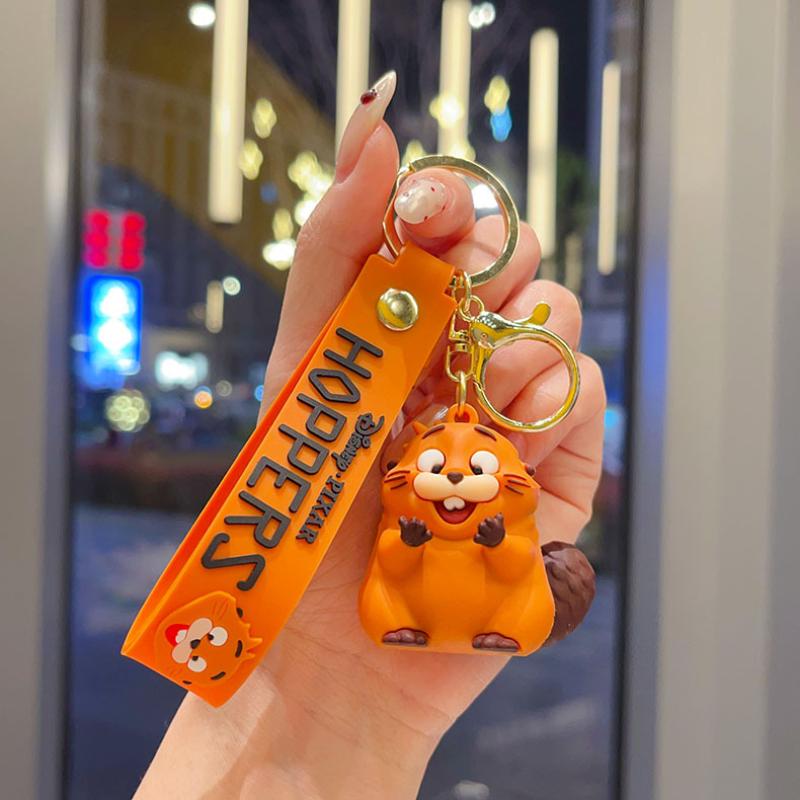 3D Cute Orange Beaver Keychain Cartoon Animal Doll Pendant Key Chains Bag Charm Car Keyring Accessories Gift