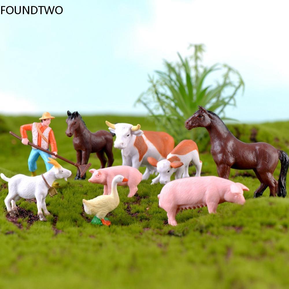 Farmland Worker Figures Pig Horse Cow Sheep Duck Goat Miniatures Animal Mini Model Figurine Fairy Garden Bonsai Diy Decors