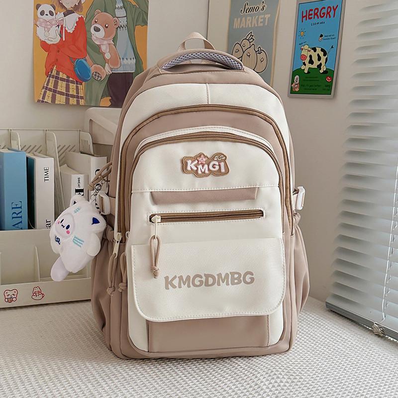 

Backpack Letter Stylish With Color Blocking For Middle And High Students School KhakiLong Tail Cat