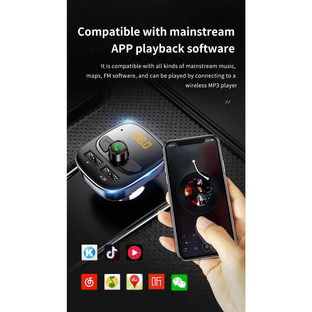 Car Mp3 Player Bluetooth 5.4 FM Transmitter Car Charger Adapter Dual USB Support TF Card & U Disk Hands-Free Call