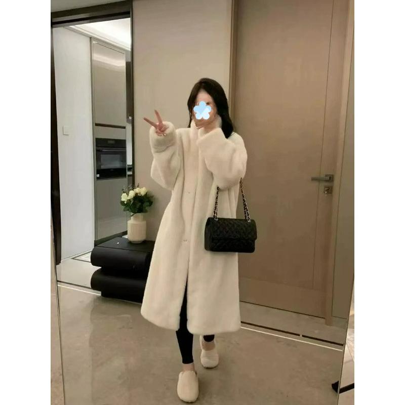 Thickened Long Stand-up Collar Mink Fur, Mink Fur, One-piece Fur, Environmentally Friendly Fur Coat, Women's Coat, Light and Warm