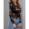 Damen Frühling und Herbst Rundhals Mesh Rose Langarm Top
