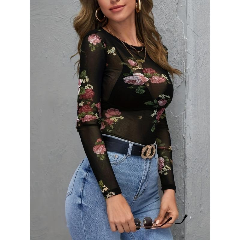 Top cu mânecă lungă din plasă trandafir de primăvară și toamnă pentru damă