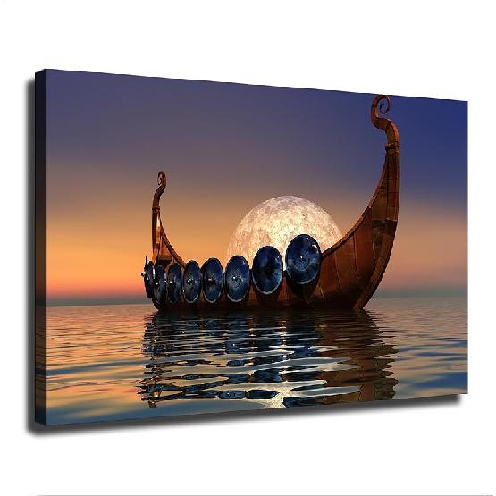 

YjanzP Корабль викингов Классический морской пейзаж Постер Настенное искусство Холст Живопись Постеры и Принты Настенное искусство Картины для Гостиной Спальни Фоновая стена 36L x 24W