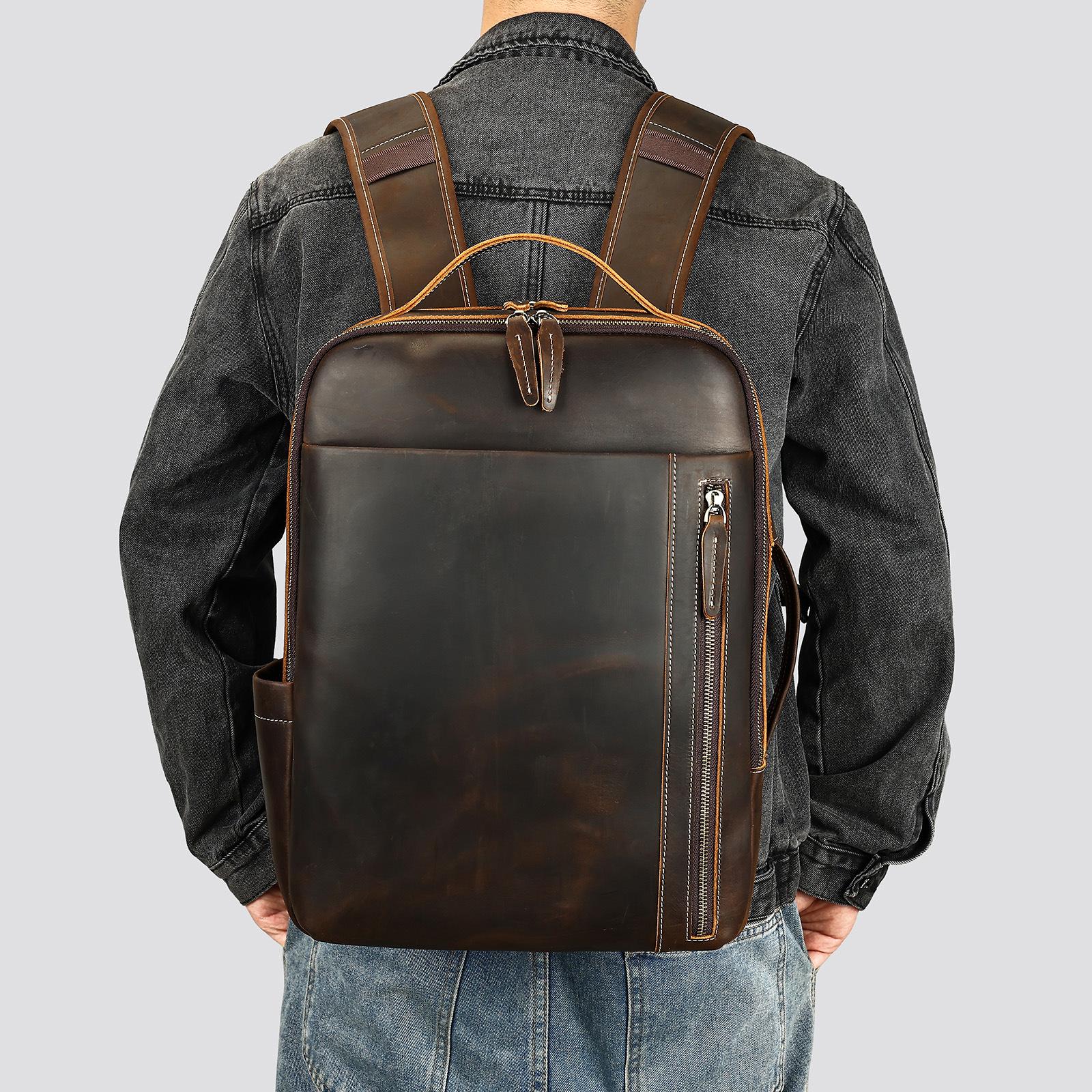 

Мужской рюкзак, деловая сумка для компьютера из натуральной кожи, большой вместимости, из натуральной коровьей кожи высшего качества кофейный