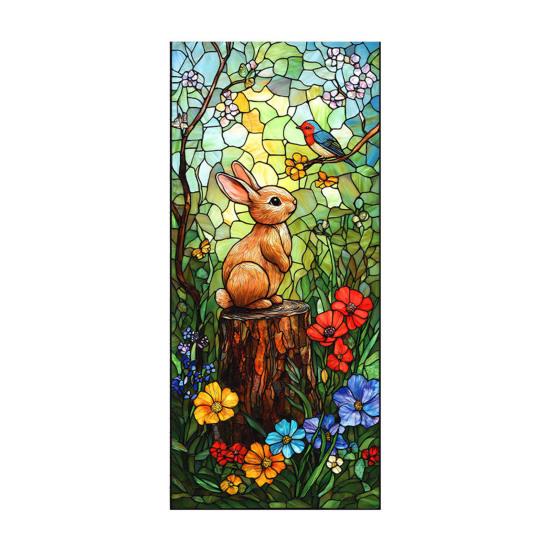 Yousheng Easter Window Clings Stained Glass Bunny UV Resistant Window Privacy Film Removable Static Decals for Living Room Bedroom Bathroom