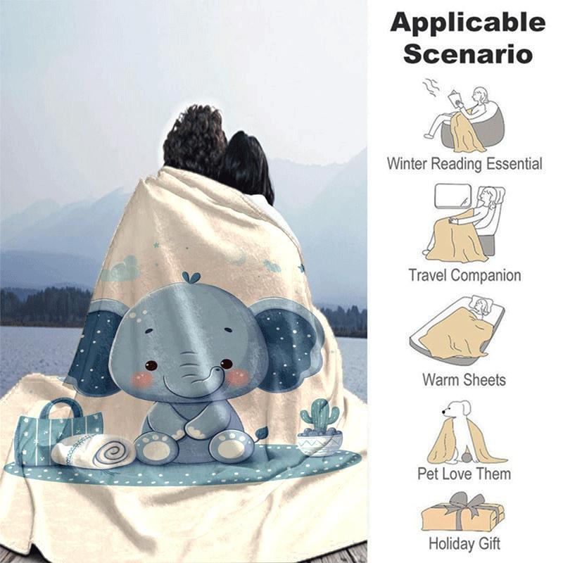1pc Elephant Printing Lightweight Flannel Blanket, Comfortable and Warm Blanket, for Camping Sofa Bed and Couch Office, Gift