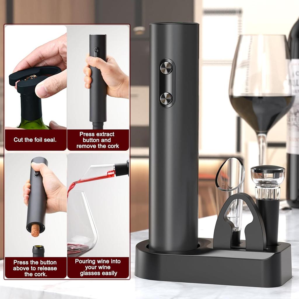 Automatic Wine Opener Set Reusable Electric Wine Bottles Opener Battery Operated Wine Corkscrews Remover for Home Kitchen Party