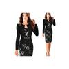Women Splice Long Sleeve Belt Work Business Cocktail Formal Gown Dress Pencil