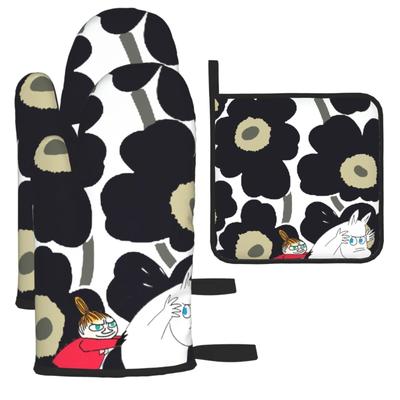 Moomin Pot Holders and Oven Stylish and Cute Oven Mitts with Scald Set of Kitchen Gloves for Left and Right Unisex Heat-Resistant Mitts, Anti-Slip
