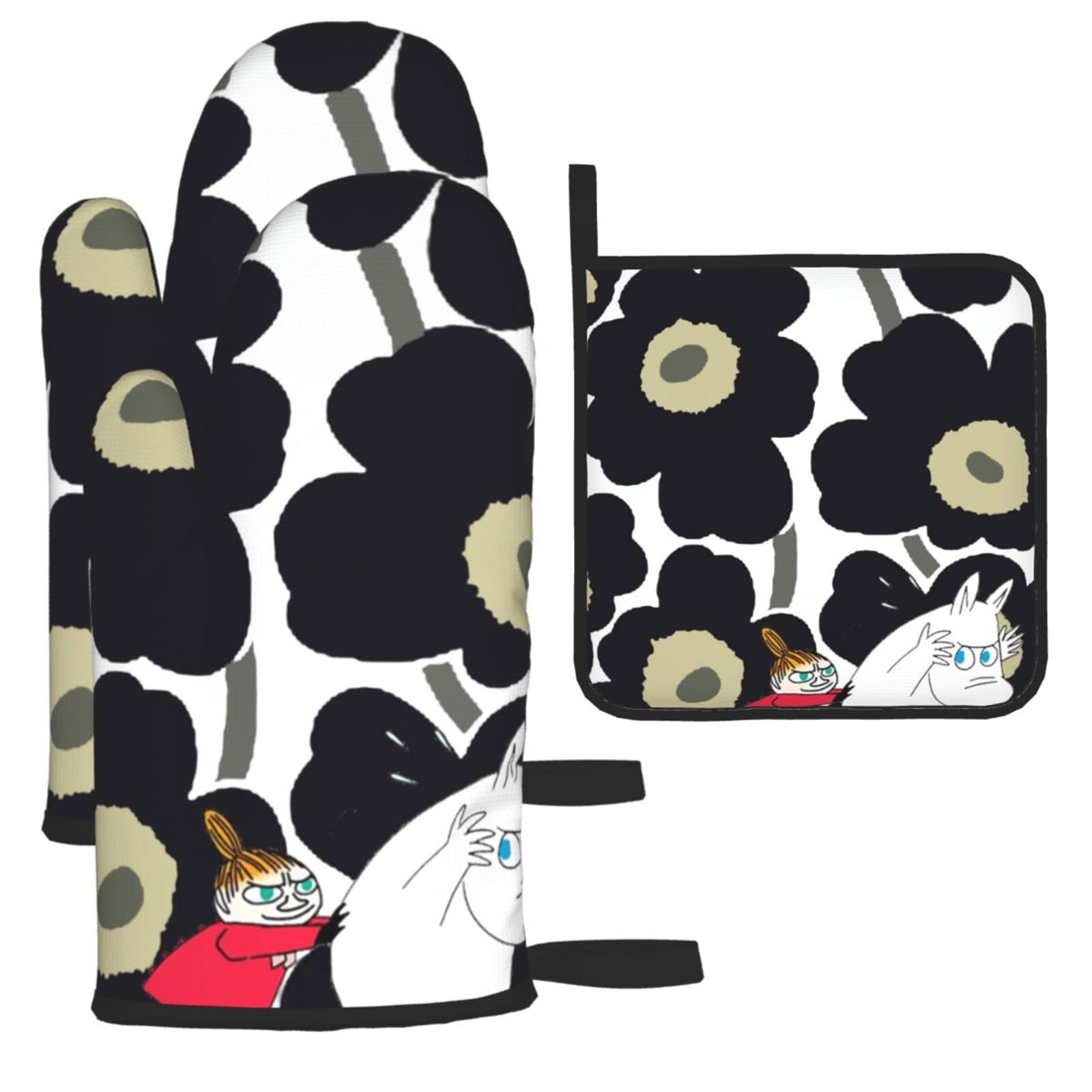 

Moomin Pot Holders and Oven Stylish and Cute Oven Mitts with Scald Set of Kitchen Gloves for Left and Right Unisex Heat-Resistant Mitts, Anti-Slip